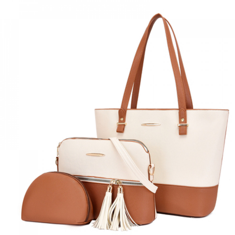 Набор сумок из 3 предметов, арт А64, цвет:белый с коричневым