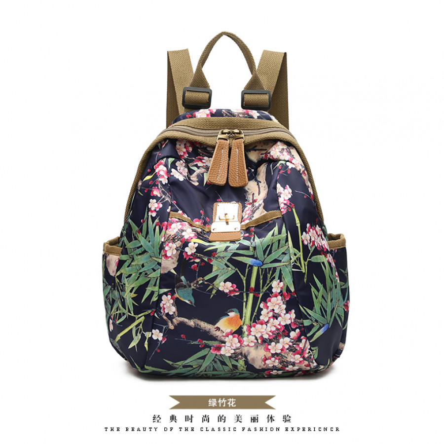 Рюкзак женский, арт Р109, цвет:зелёный бамбуковый  цветок ОЦ
