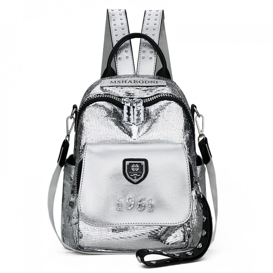 Рюкзак-сумка женский, арт Р108, цвет: серебро