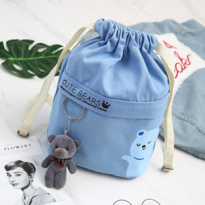 Рюкзак на шнуровке, арт Р94, цвет: Cute bear голубой с брелком
