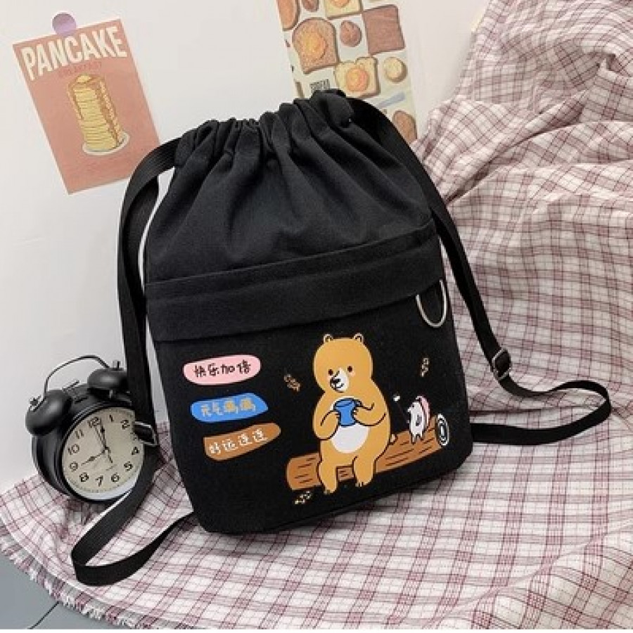 Рюкзак на шнуровке, арт Р94, цвет: Wood bear чёрный