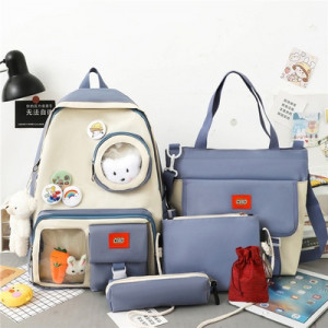 Набор рюкзак из 4 предметов, арт Р126, цвет:синий с брелком