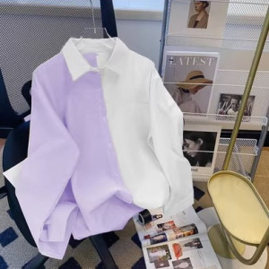 Рубашка женская, арт КЖ314, цвет: фиолетовый и белый