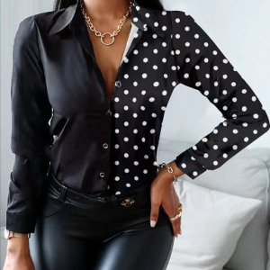 Рубашка женская, арт КЖ315, цвет:черная в горошек