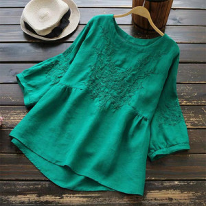 Рубашка льняная женская, арт КЖ262, цвет:зелёный