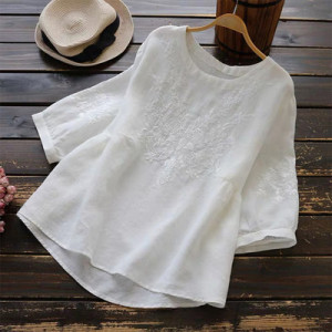 Рубашка льняная женская, арт КЖ262, цвет:белый