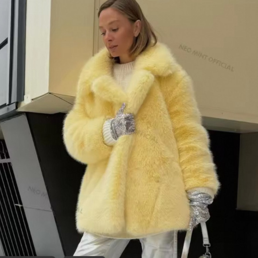 Шуба женская, арт НКЖ7, цвет: жёлтый