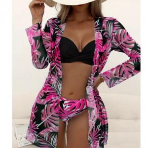 Купальник из 3 частей, арт КП1, цвет: черная роза с красными листьями