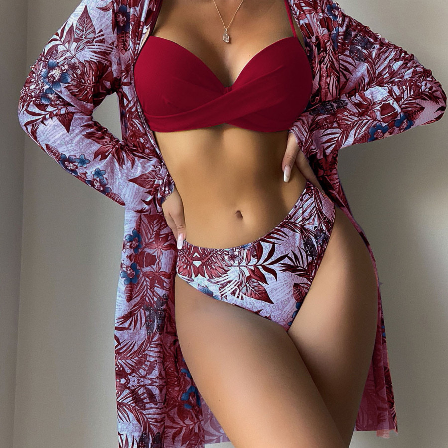 Купальник из 3 частей, арт КП1, цвет: бургундский